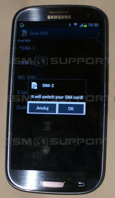 Dual Sim Galaxy S3 i9300 komunikat pytający o przełączenie na sim-2